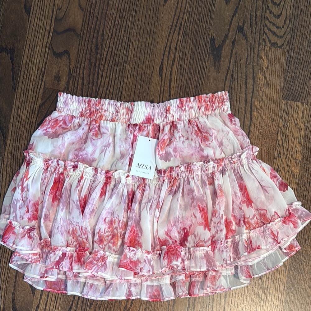 Misa Los Angeles Red and White Floral Mini Skirt